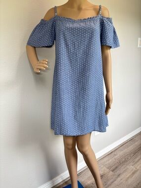 Cost Plus World Market Blue Off-Shoulder Mini Dress EUC